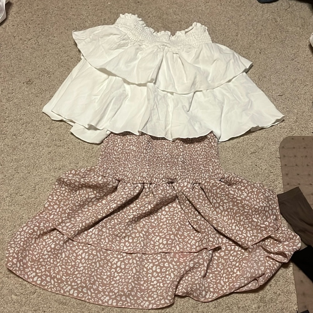 (2 PACK) White and Pink Leopard Print Ruffle Skirts